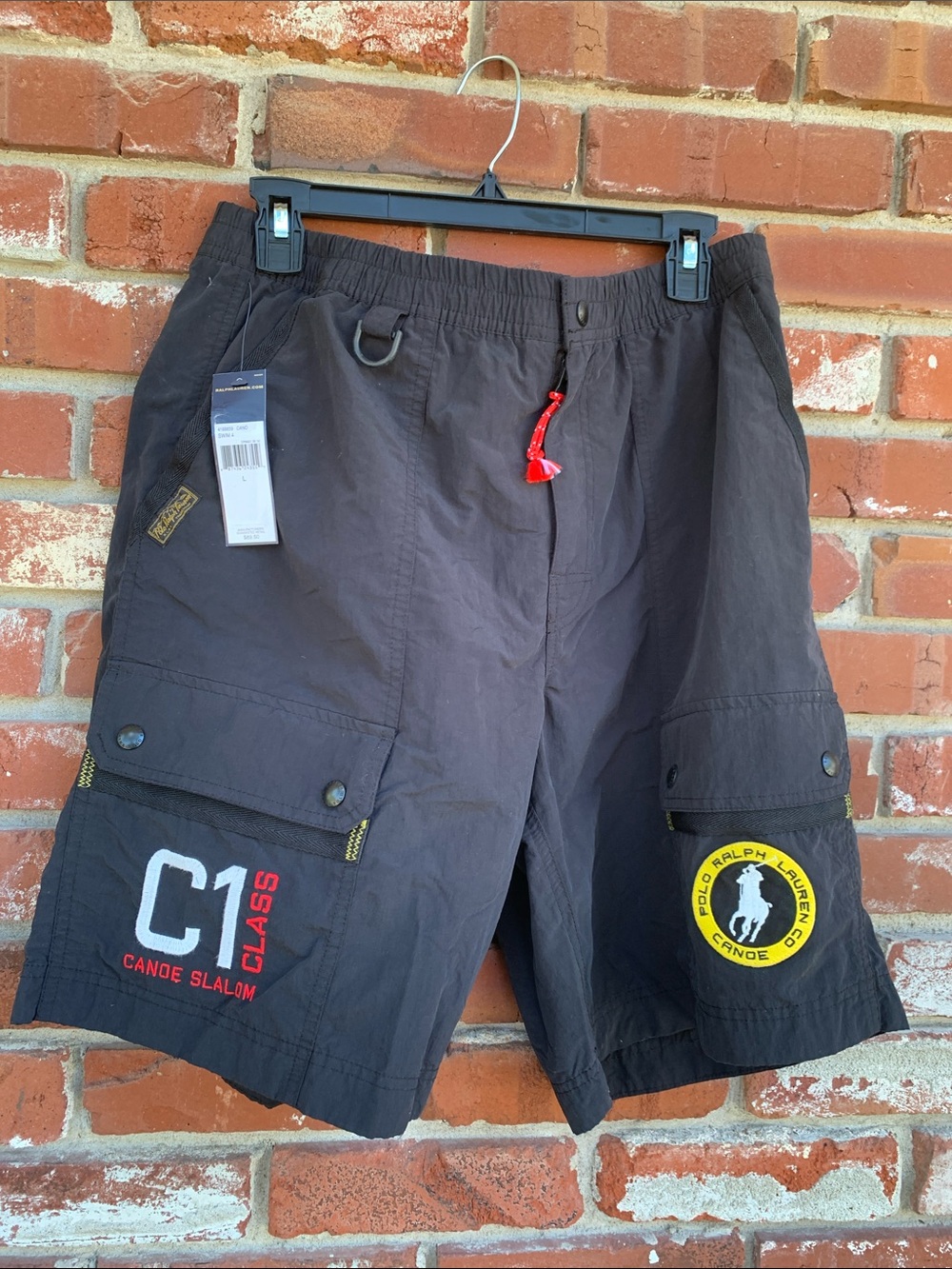 Polo by Ralph Lauren Black Cargo Swim Shorts with Yellow Patch